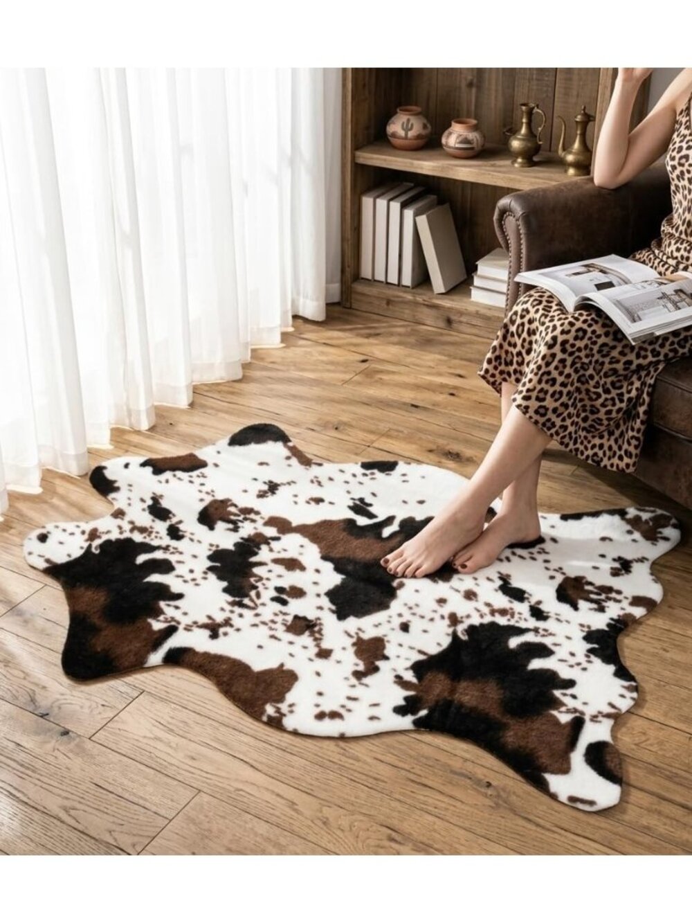 Cow Print Faux Cowhide Rug 2'6"x3'7", Western Small Area Decor